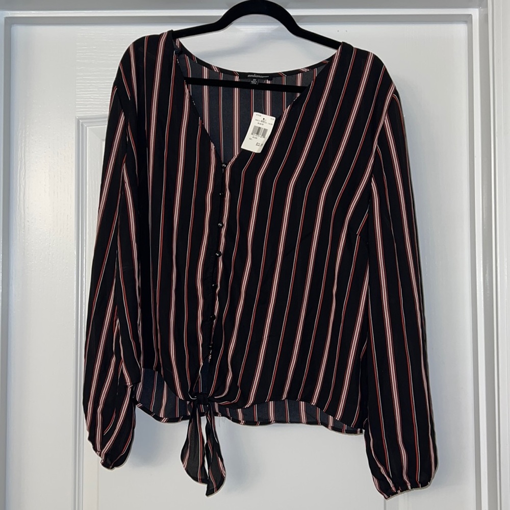 Sheer Tied Stripped Shirt